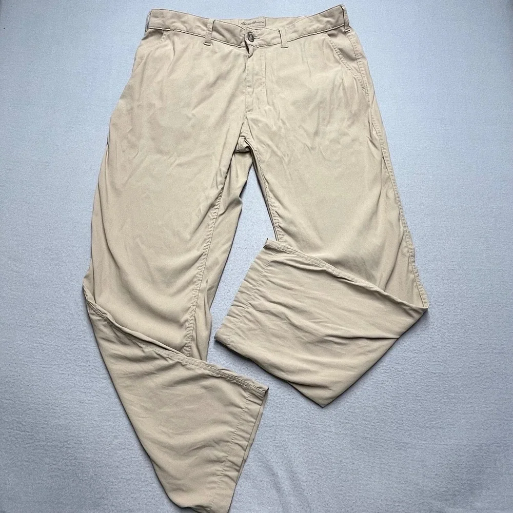 Eddie Bauer Travex Mens 36x32 Khaki Nylon Spandex Cargo Pants Outdoor Adventure‎